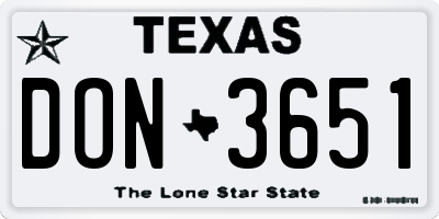 TX license plate DON3651