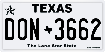 TX license plate DON3662