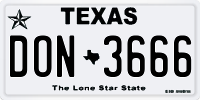 TX license plate DON3666