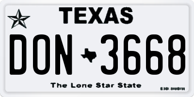 TX license plate DON3668