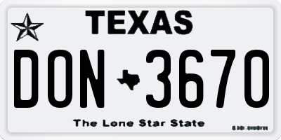 TX license plate DON3670
