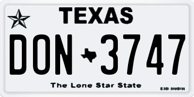 TX license plate DON3747