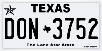 TX license plate DON3752