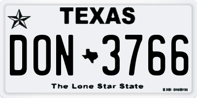 TX license plate DON3766