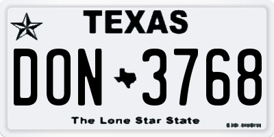 TX license plate DON3768