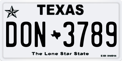 TX license plate DON3789