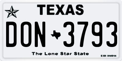 TX license plate DON3793