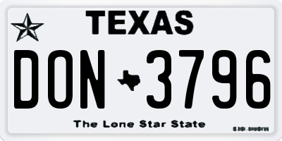 TX license plate DON3796