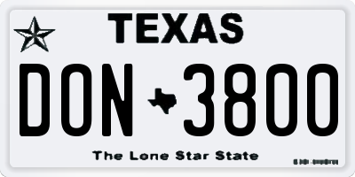 TX license plate DON3800