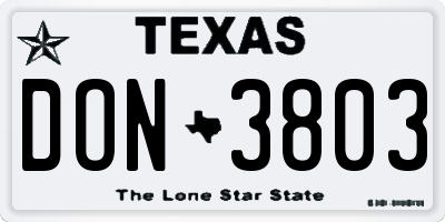 TX license plate DON3803