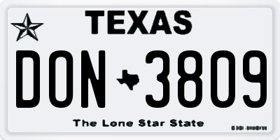 TX license plate DON3809