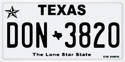 TX license plate DON3820