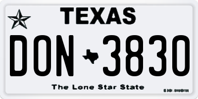 TX license plate DON3830