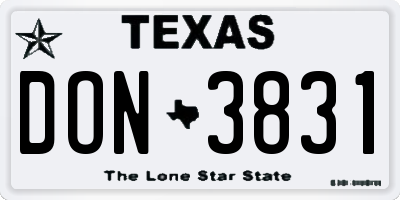 TX license plate DON3831