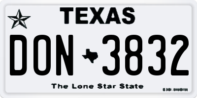 TX license plate DON3832
