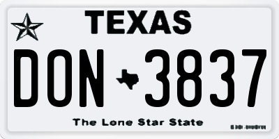 TX license plate DON3837