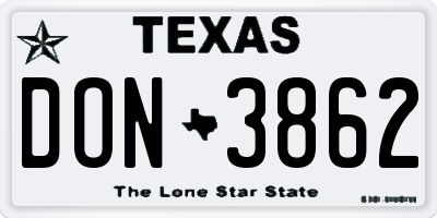 TX license plate DON3862