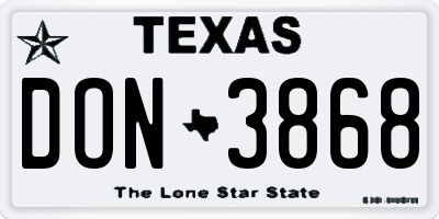 TX license plate DON3868