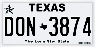 TX license plate DON3874