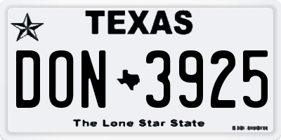 TX license plate DON3925