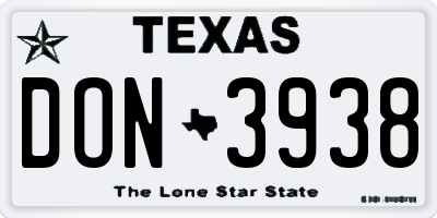 TX license plate DON3938