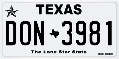TX license plate DON3981