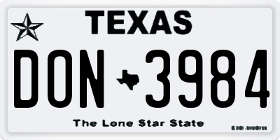 TX license plate DON3984