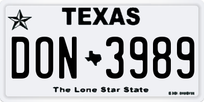 TX license plate DON3989
