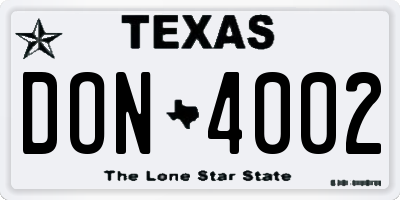 TX license plate DON4002