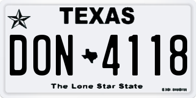 TX license plate DON4118