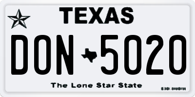 TX license plate DON5020