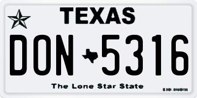 TX license plate DON5316