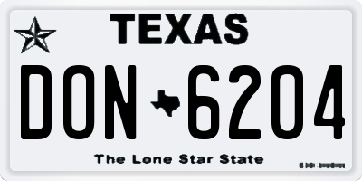 TX license plate DON6204