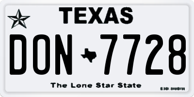 TX license plate DON7728