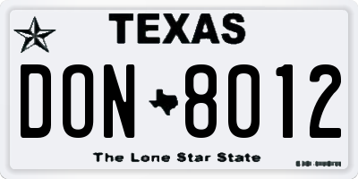 TX license plate DON8012