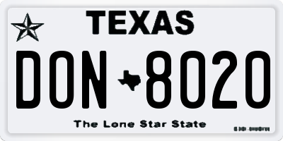 TX license plate DON8020