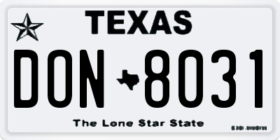 TX license plate DON8031
