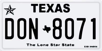 TX license plate DON8071