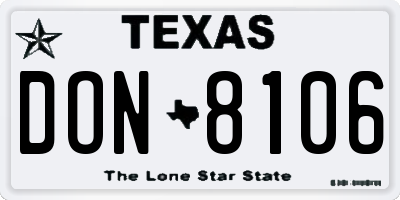 TX license plate DON8106