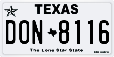TX license plate DON8116