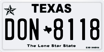 TX license plate DON8118