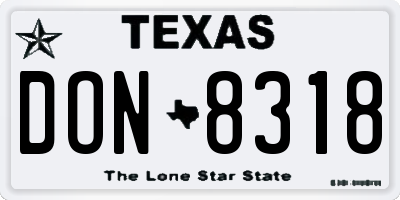 TX license plate DON8318