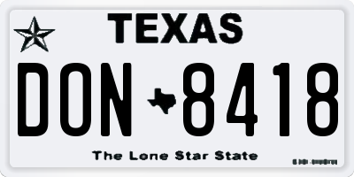 TX license plate DON8418