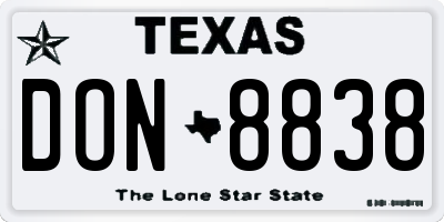 TX license plate DON8838