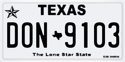TX license plate DON9103