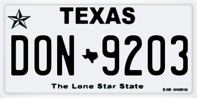 TX license plate DON9203