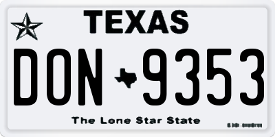 TX license plate DON9353