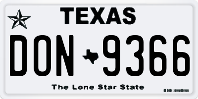 TX license plate DON9366