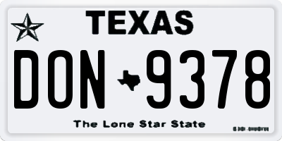 TX license plate DON9378