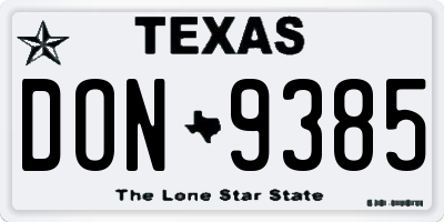 TX license plate DON9385